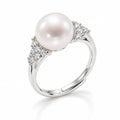 Juno CZ cluster pearl solitaire ring in gold-plated sterling silver on white background - second finish