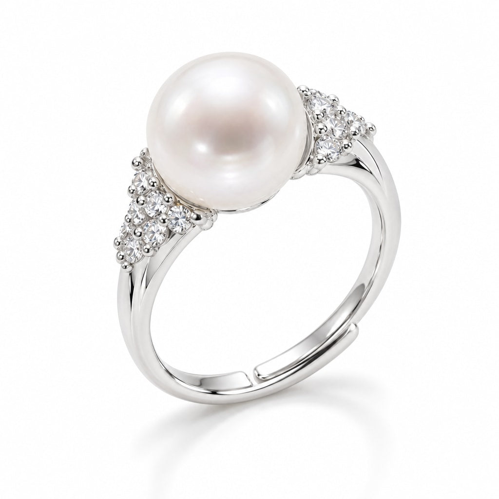 Juno CZ cluster pearl solitaire ring in gold-plated sterling silver on white background - second finish