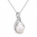 Karin pavé twist loop freshwater pearl pendant necklace in sterling silver on white background
