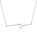 Katherine double bar pearl necklace with a round white freshwater pearl in sterling silver on white background