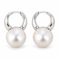 Leonie polished hoop pearl earrings, 10-11mm white freshwater pearls on slim sterling silver hoops