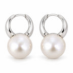 Leonie polished hoop pearl earrings, 10-11mm white freshwater pearls on slim sterling silver hoops