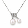 Lillian pavé coil double freshwater pearl pendant necklace in sterling silver on white background