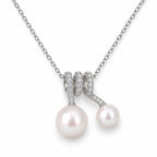 Lillian pavé coil double freshwater pearl pendant necklace in sterling silver on white background