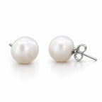 Liv button pearl stud earrings, white freshwater pearls on sterling silver posts