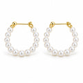 Lotte beaded pearl hoop earrings, slim hoops strung with small round white freshwater pearls