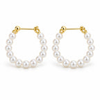 Lotte beaded pearl hoop earrings, slim hoops strung with small round white freshwater pearls