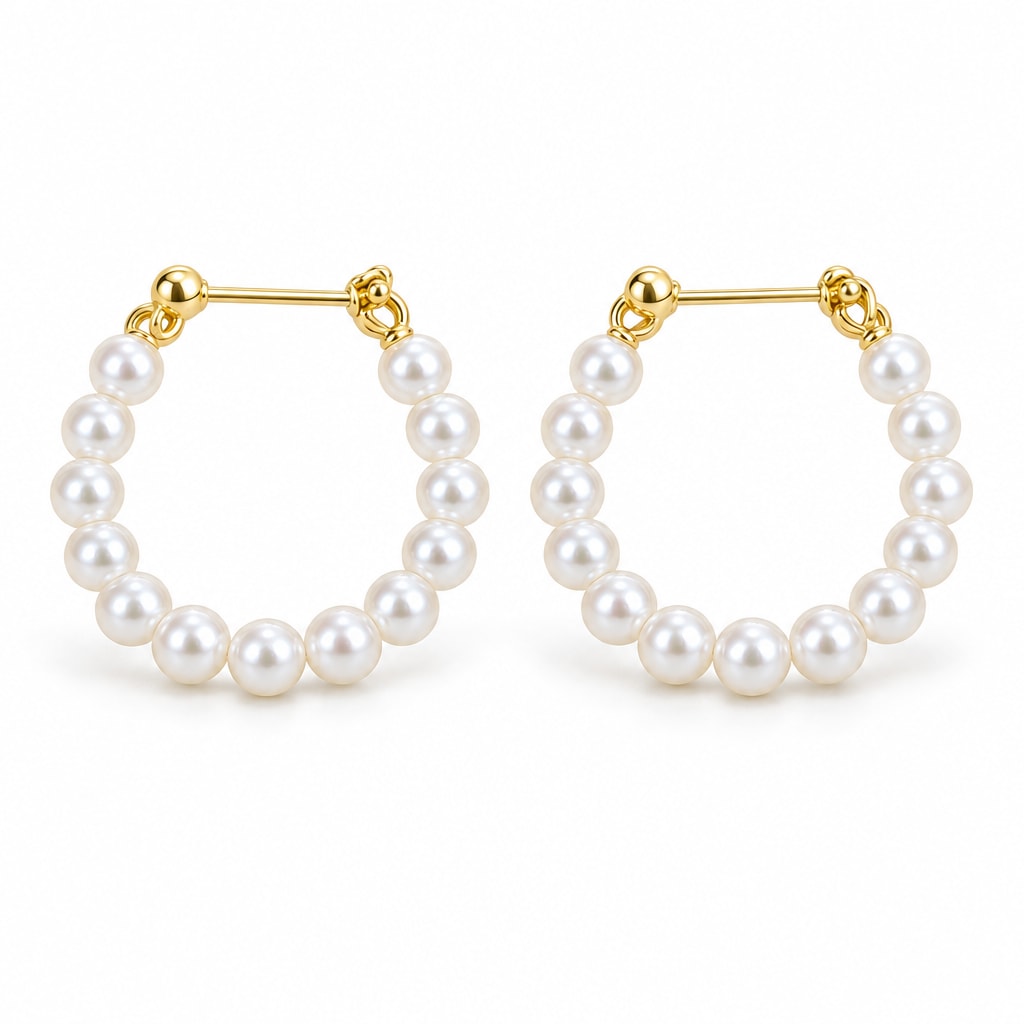 Lotte beaded pearl hoop earrings, slim hoops strung with small round white freshwater pearls