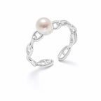 Maia mariner link pearl ring in gold-plated sterling silver on white background - second finish