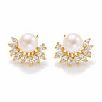 Manon pearl earrings, 7-8mm white button pearls above fans of marquise crystals
