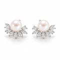 Manon pearl earrings, 7-8mm white button pearls above fans of marquise crystals - second finish