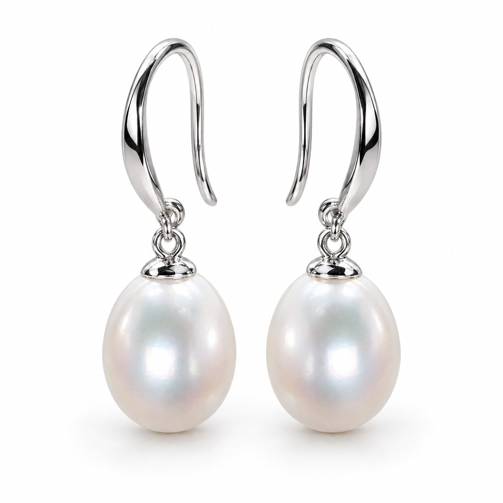 Maren rice pearl drop earrings, white freshwater pearls on sterling silver French hooks