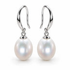 Maren rice pearl drop earrings, white freshwater pearls on sterling silver French hooks