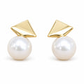 Marijke geometric triangle pearl stud earrings, 10-11mm white freshwater pearls beneath polished triangles