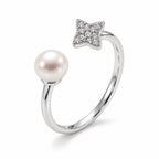Marlowe pavé star and pearl open ring in gold-plated sterling silver on white background - second finish