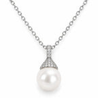 Maude pavé cone cap freshwater pearl pendant necklace in sterling silver on white background