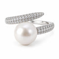 Millicent pavé bypass freshwater pearl ring in sterling silver on white background