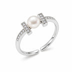Mira T-bar pearl ring in gold-plated sterling silver on white background - second finish
