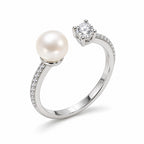 Nell CZ and pearl open ring in gold-plated sterling silver on white background - second finish