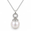 Nora pavé circle cap freshwater pearl pendant necklace in sterling silver on white background