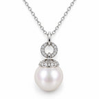 Nora pavé circle cap freshwater pearl pendant necklace in sterling silver on white background