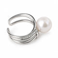 Orla multi-strand open freshwater pearl ring in sterling silver on white background