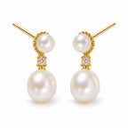 Perrine pearl earrings, 3-4mm button pearls in beaded caps with 7-8mm rice pearls below