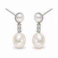 Perrine pearl earrings, 3-4mm button pearls in beaded caps with 7-8mm rice pearls below - second finish