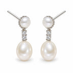 Perrine pearl earrings, 3-4mm button pearls in beaded caps with 7-8mm rice pearls below - second finish