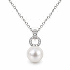Priscilla pavé ring link freshwater pearl pendant necklace in sterling silver on white background