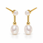 Roxane pearl earrings, 3-4mm button pearls and 7-8mm rice pearls joined by ribbed bars