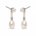 Roxane pearl earrings, 3-4mm button pearls and 7-8mm rice pearls joined by ribbed bars - second finish