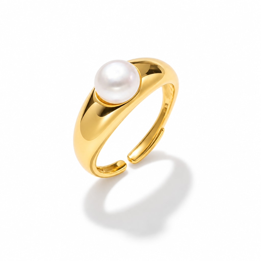 Sadie domed band pearl ring in gold-plated sterling silver on white background