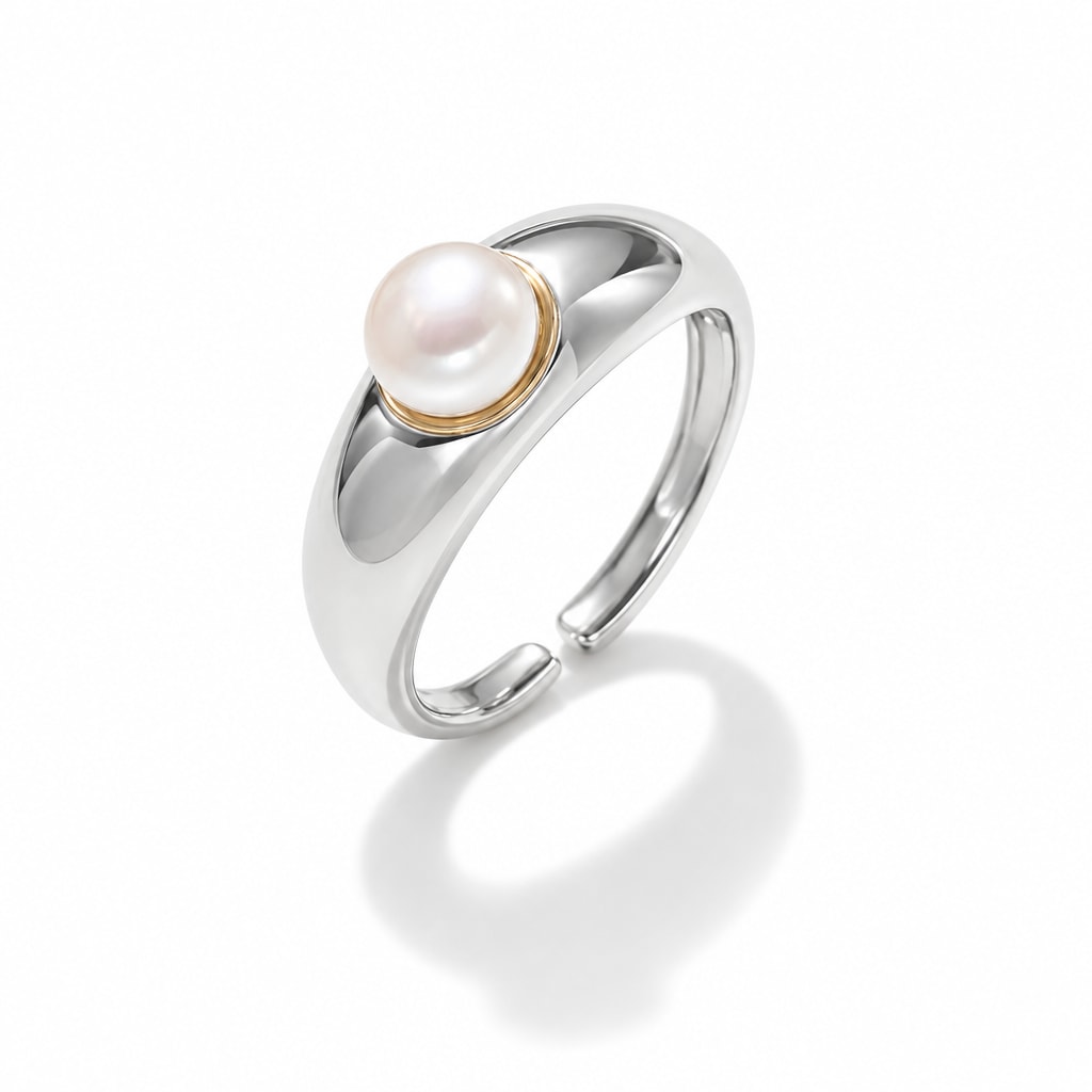 Sadie domed band pearl ring in gold-plated sterling silver on white background - second finish
