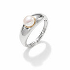 Sadie domed band pearl ring in gold-plated sterling silver on white background - second finish
