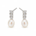Salome pearl earrings, three-crystal bars with 7-8mm white rice pearls hanging beneath - second finish