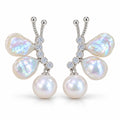 Sanne baroque pearl butterfly earrings, silver-finish crystal bodies with baroque pearl wings and round pearl drops