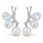 Sanne baroque pearl butterfly earrings, silver-finish crystal bodies with baroque pearl wings and round pearl drops