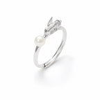 Sarah leaf sprout pearl ring in gold-plated sterling silver on white background - second finish