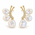 Saskia baroque pearl butterfly earrings, 13-14mm baroque freshwater pearls as wings on crystal-set bodies