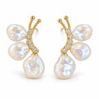 Saskia baroque pearl butterfly earrings, 13-14mm baroque freshwater pearls as wings on crystal-set bodies