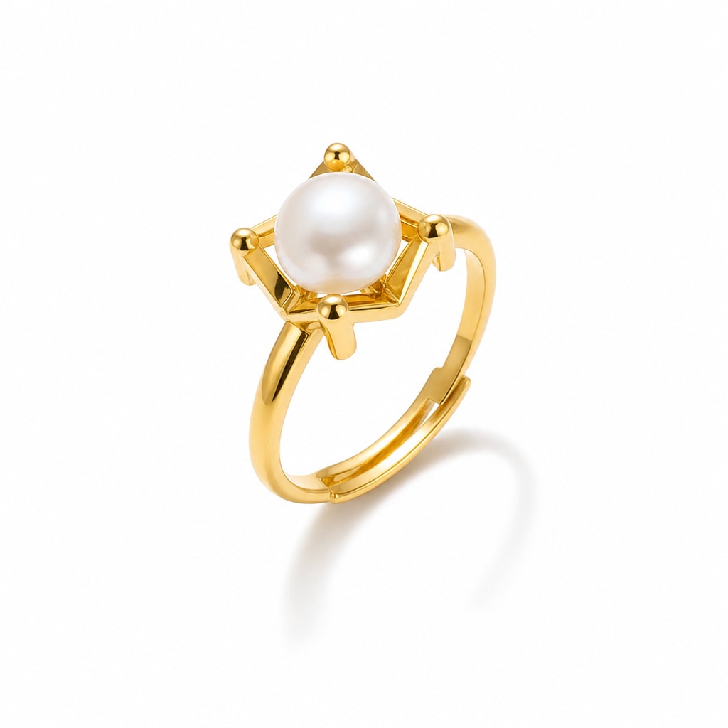 Sheila square frame pearl ring in gold-plated sterling silver on white background