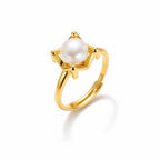 Sheila square frame pearl ring in gold-plated sterling silver on white background