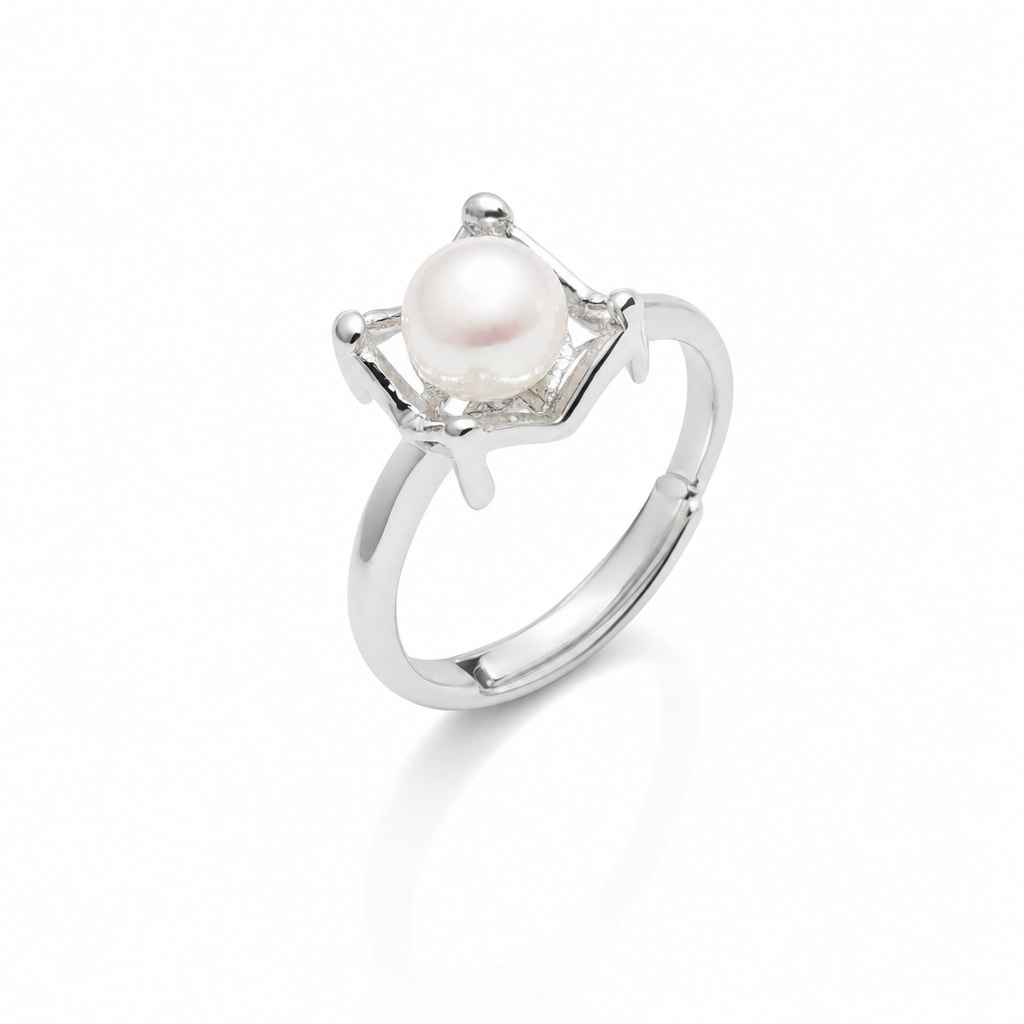 Sheila square frame pearl ring in gold-plated sterling silver on white background - second finish