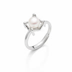 Sheila square frame pearl ring in gold-plated sterling silver on white background - second finish