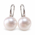 Signe button pearl hook earrings, white freshwater pearls on short curved sterling silver hooks
