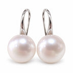 Signe button pearl hook earrings, white freshwater pearls on short curved sterling silver hooks