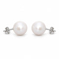 Sigrid round pearl stud earrings, white freshwater pearls on sterling silver posts