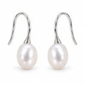 Solveig pearl hook drop earrings, white freshwater pearls on textured sterling silver French hooks