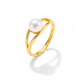 Sonia split shank pearl ring in gold-plated sterling silver on white background